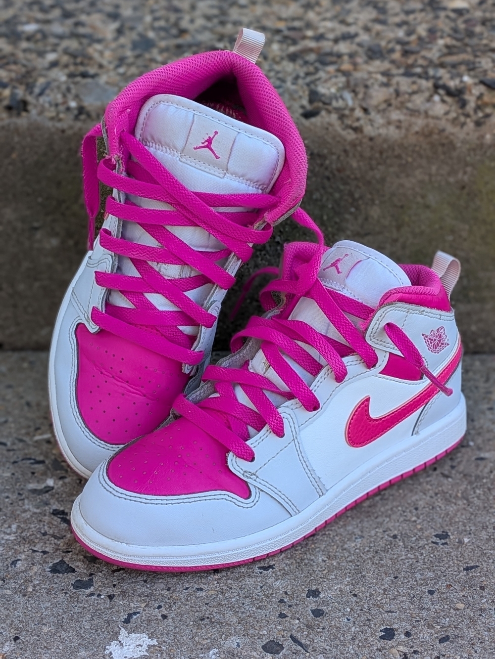 Jordan Women’s White & Hot Pink Mid-Top Sneakers Size 3Y